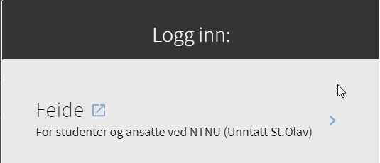 Innloggingsvindu som viser felt der det står "Logg inn: Feide - for studenter og ansattae ved NTNU (unntatt St.Olav)"